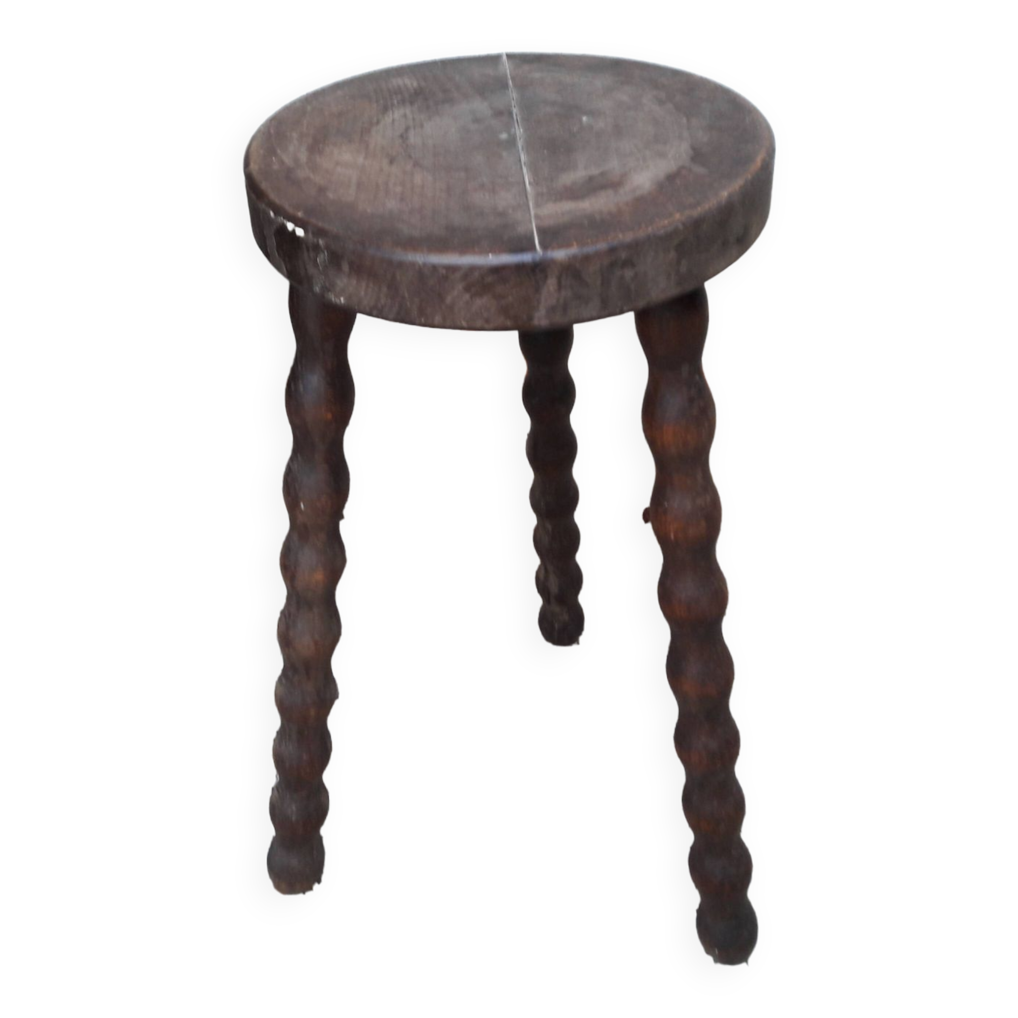 Turned wood tripod stool