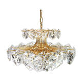 Chandelier in gilded brass and crystal glass by Kinkeldey, Germany, 1970s.