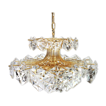 Chandelier in gilded brass and crystal glass by Kinkeldey, Germany, 1970s.