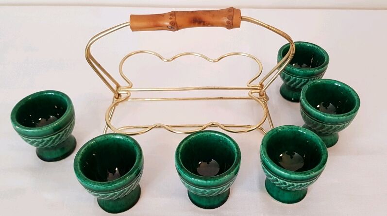 Green ceramic egg cup set 60