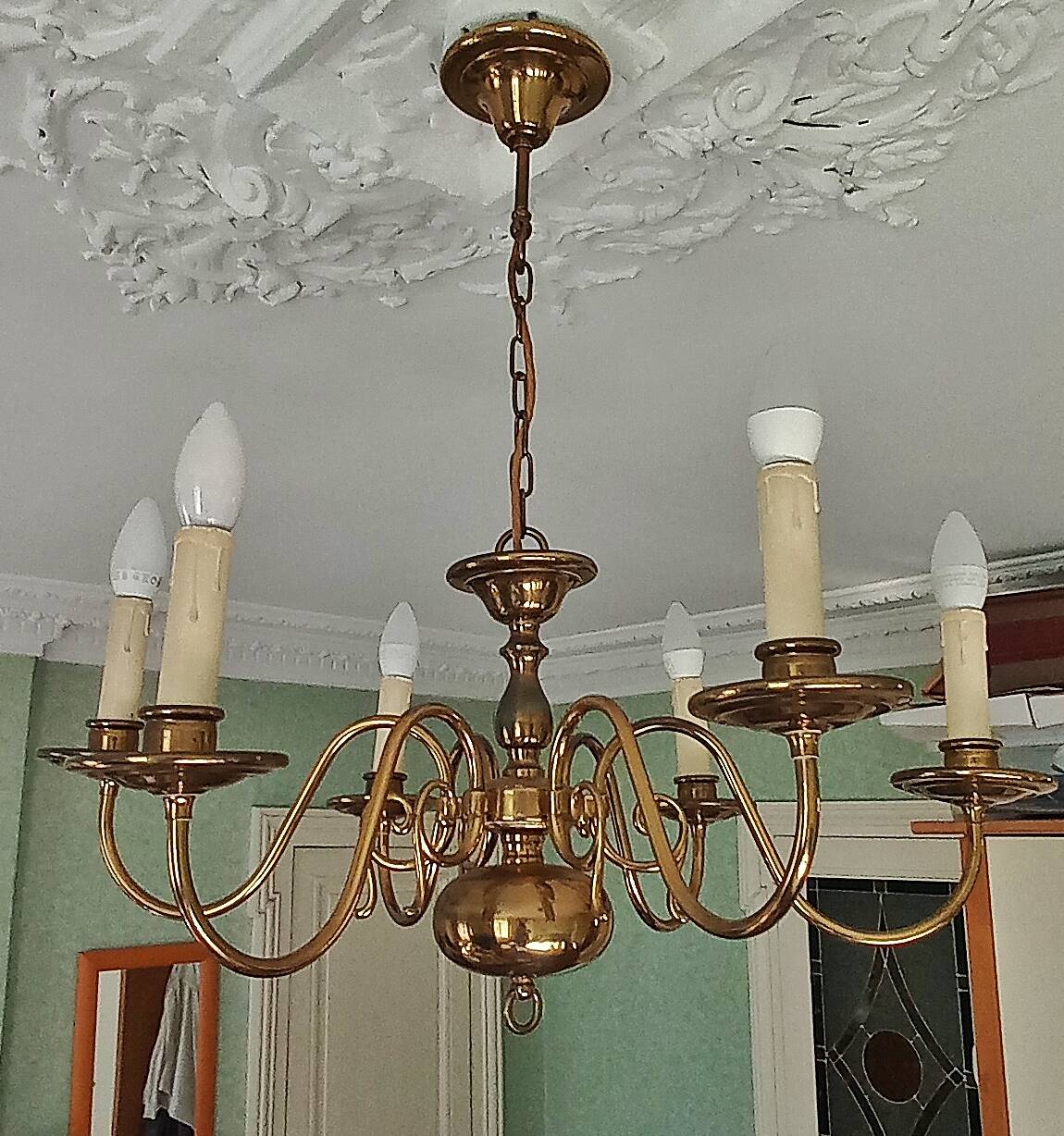 brass chandelier with 6 branches