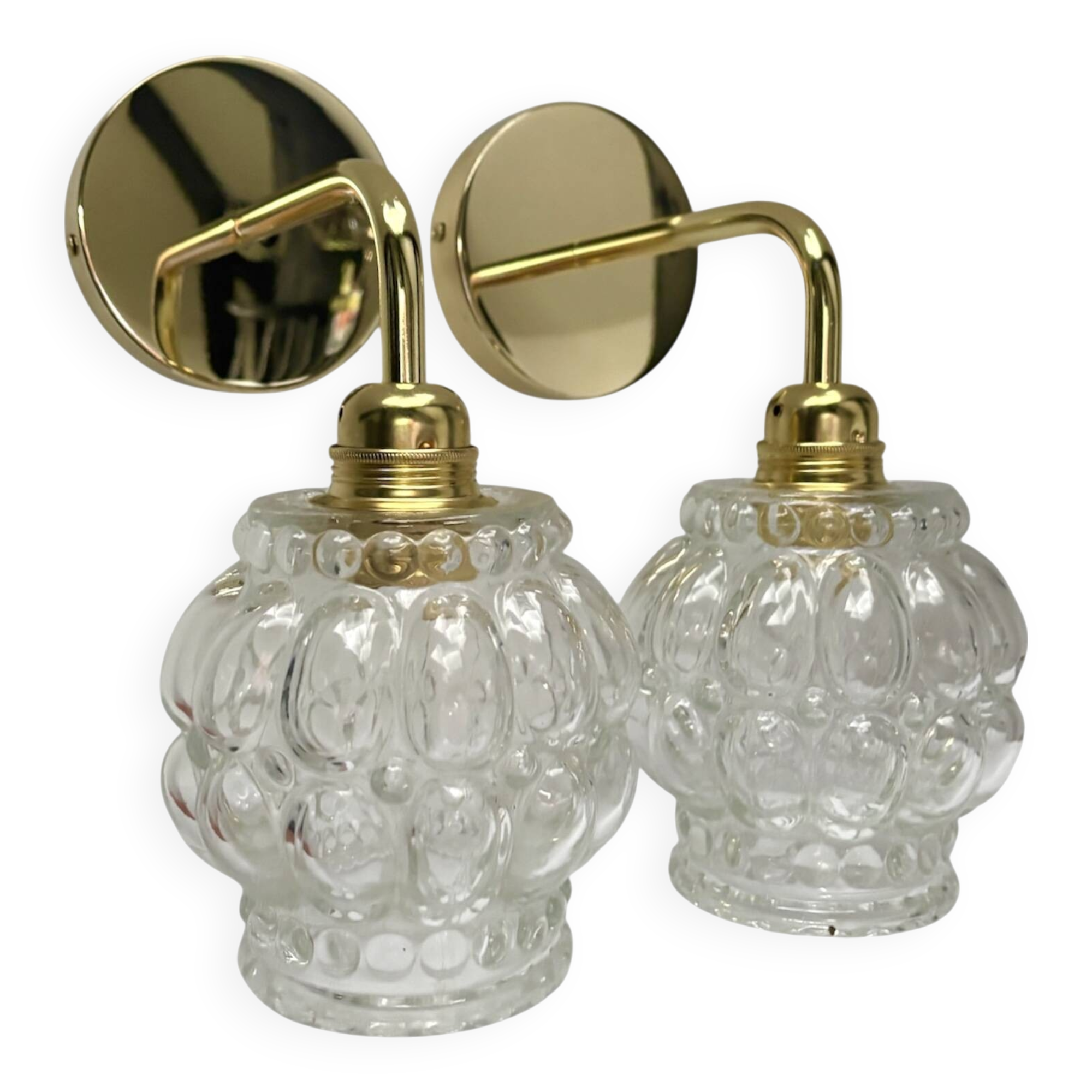 Pair of vintage glass gold wall sconces
