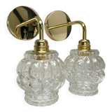 Pair of vintage glass gold wall sconces