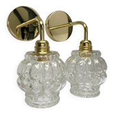 Pair of vintage glass gold wall sconces