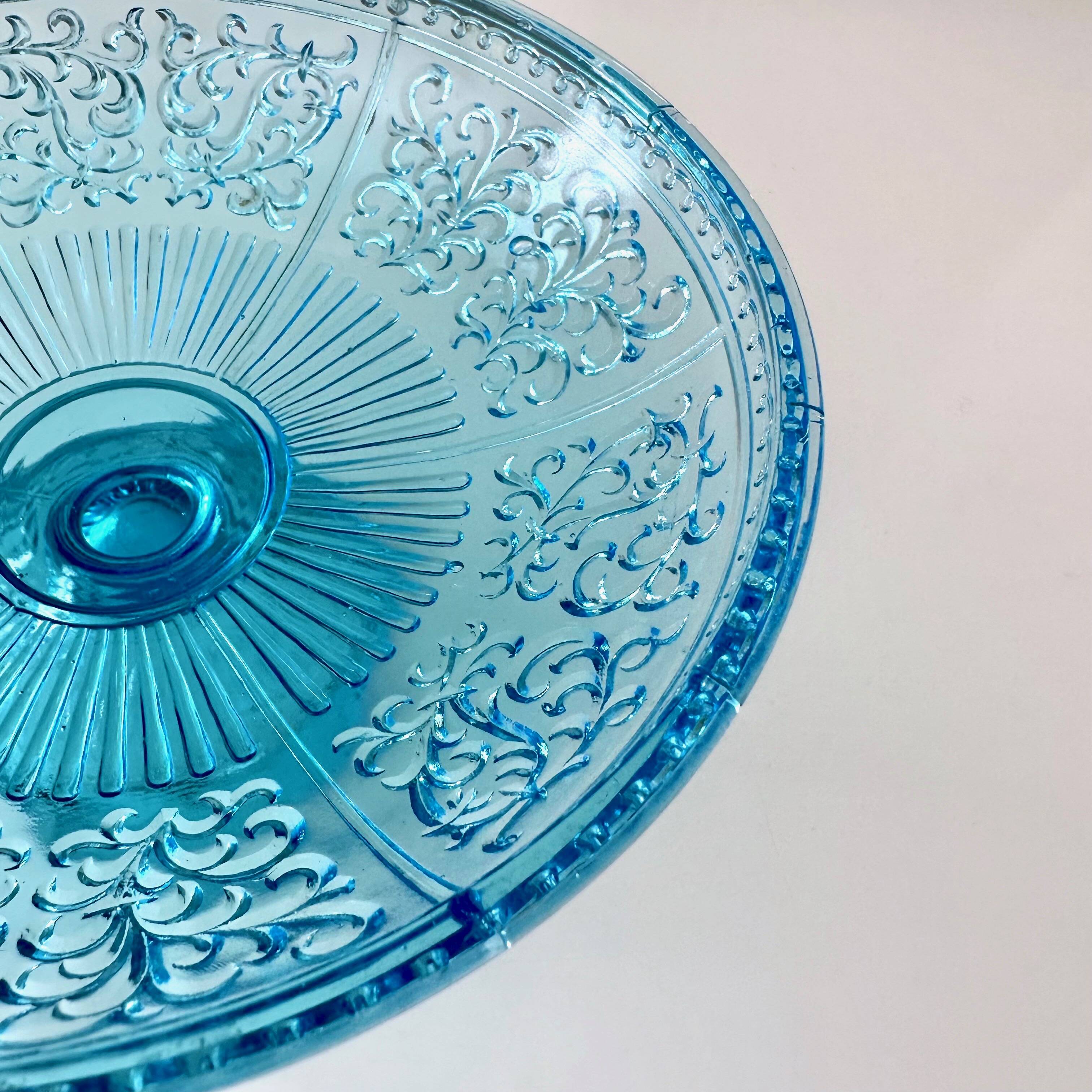 Antique glass bowl, pressed glass turquoise, 19th century