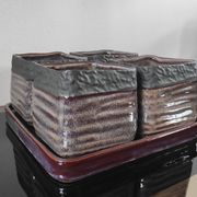 Vintage Set in Glazed Ceramic – 4 Bowls & Tray – Style