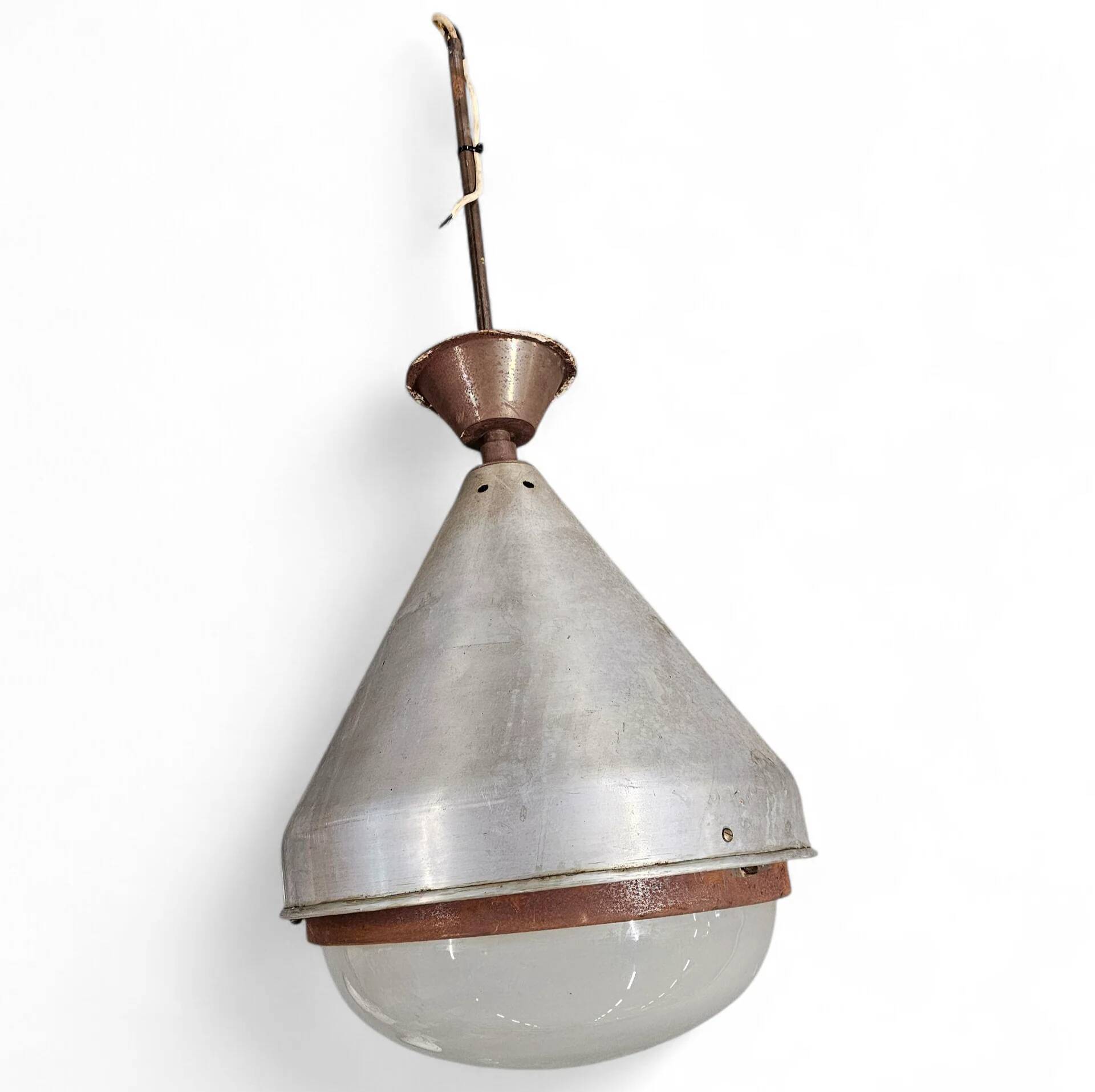 Large aluminium industrial hanging lamp 1970s height 55 cm