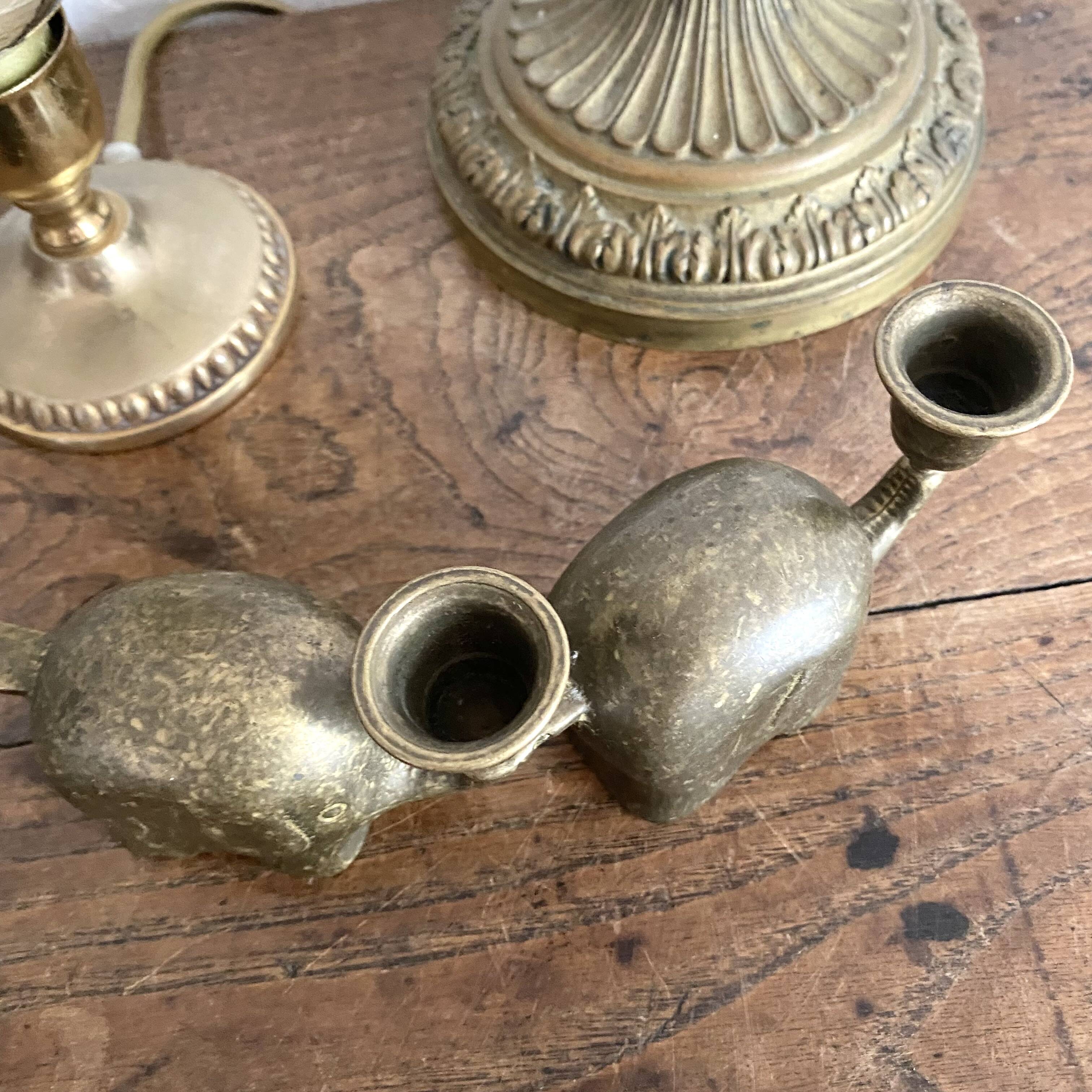 Vintage brass elephant candlestick holders, 1960s/70s.
