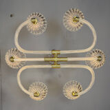 Venetian glass chandelier from Murano and brass, circa 1940.
