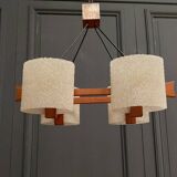 Lustre à suspension scandinave en teck et en résine 1960 quatre feux