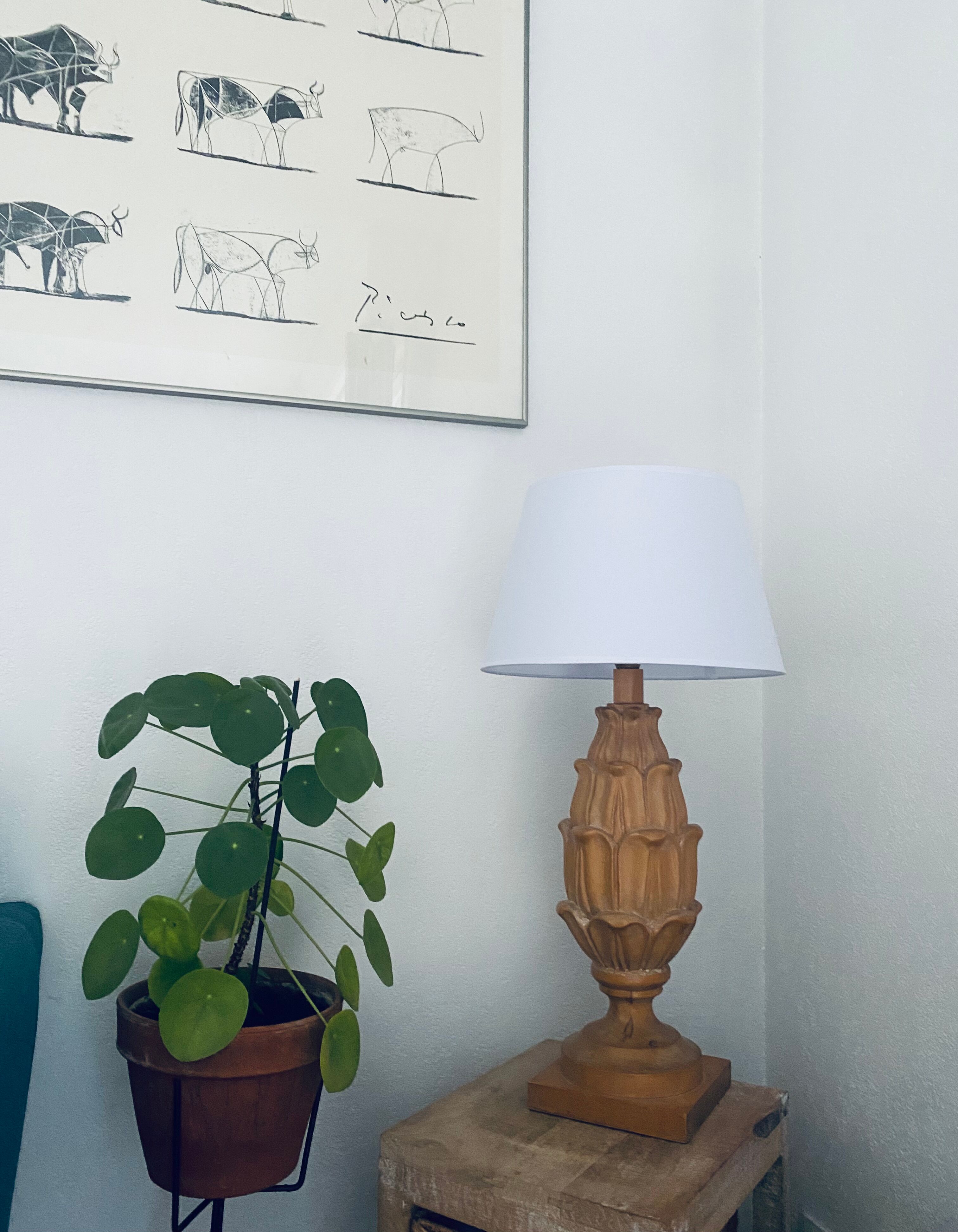 Large carved wooden lamp