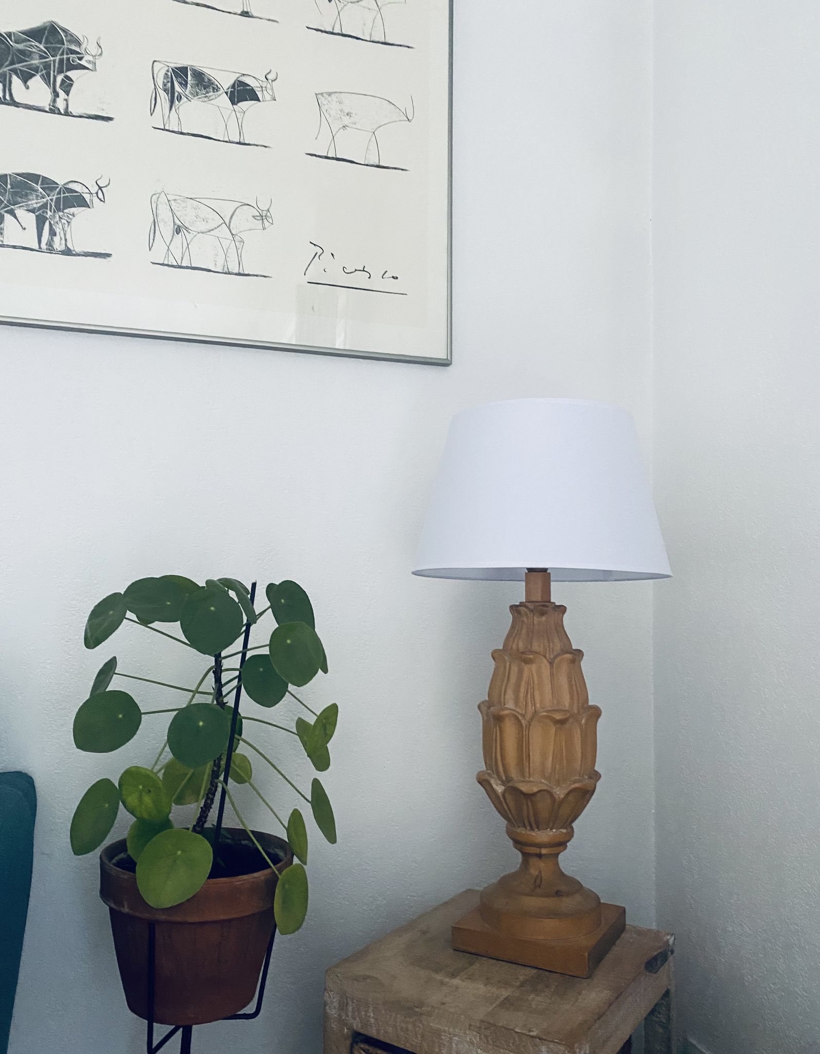 Large carved wooden lamp