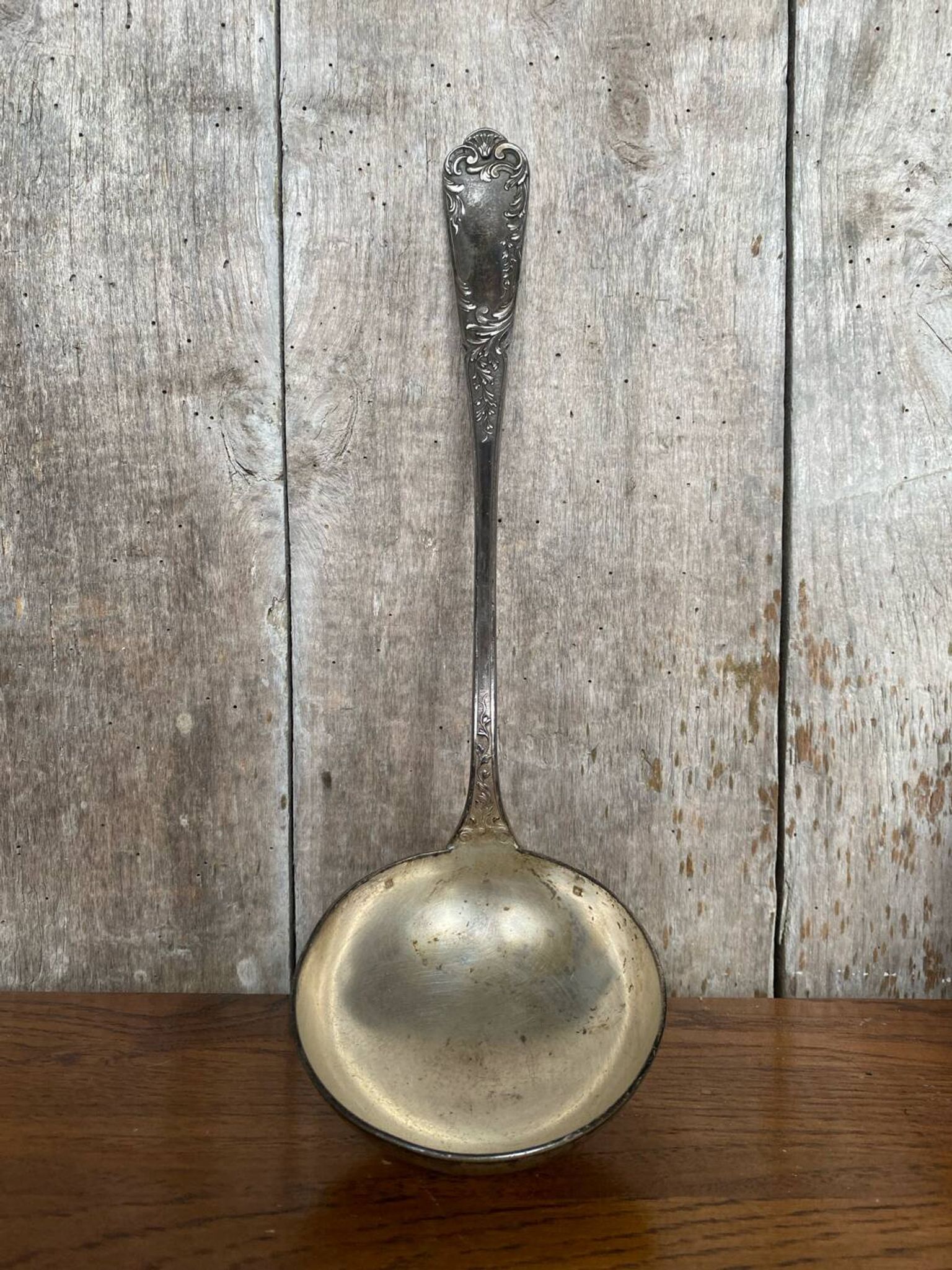 Old SFAM Goldsmith's Ladle Silver Plated Metal 12G Leaf Decor #B342