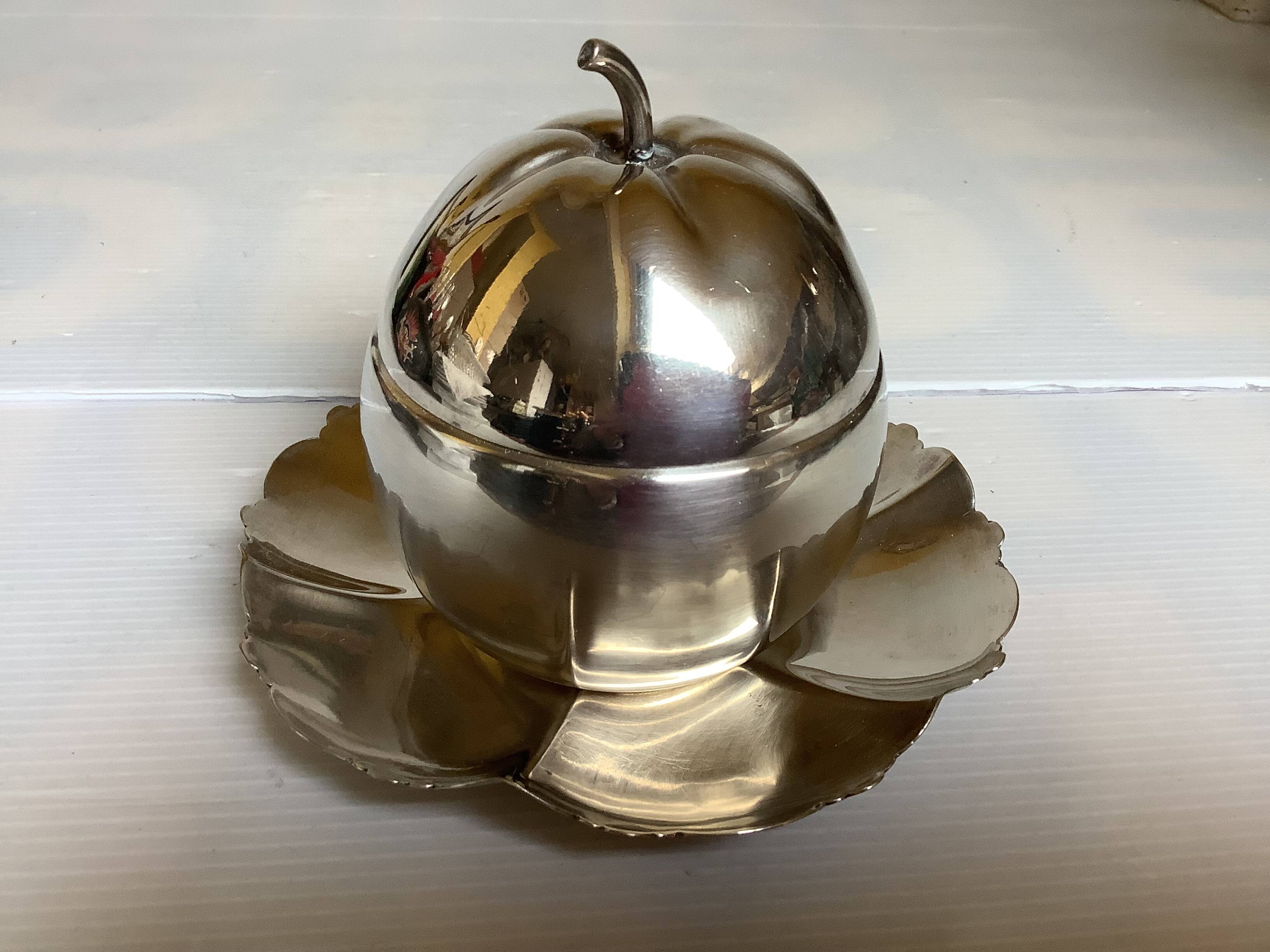 Silver metal apple-shaped trinket dish