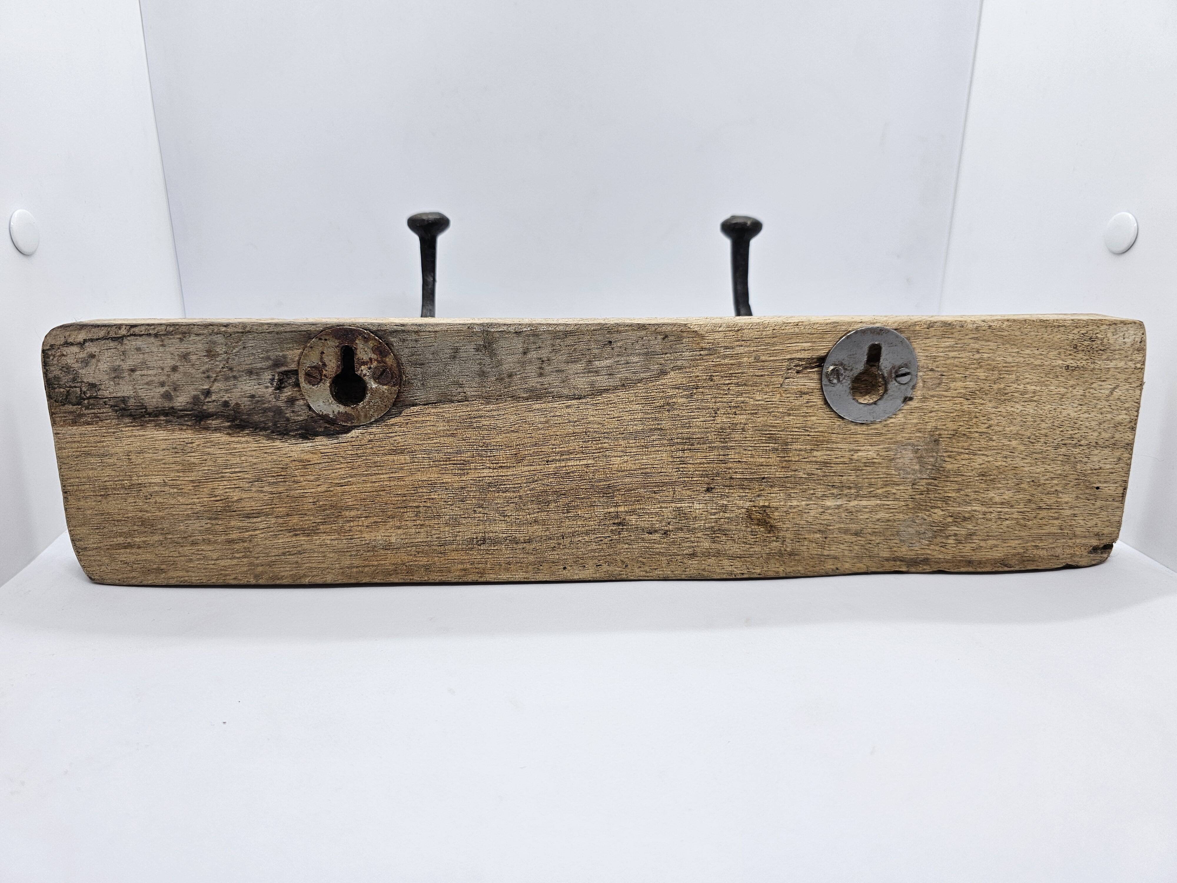 Solid teak coat hook with 2 double cast iron hooks