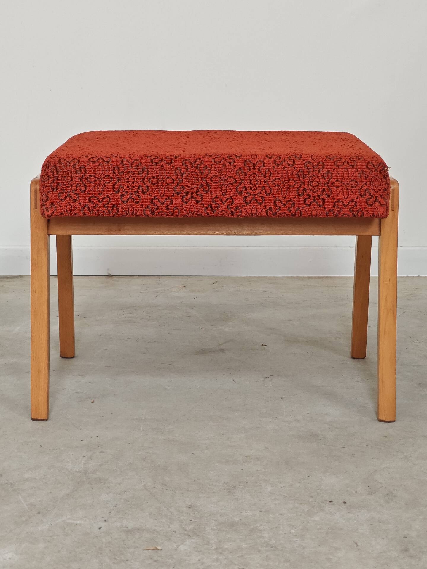 Ton bystrice stool (thonet) wood and orange patterned fabric 1960