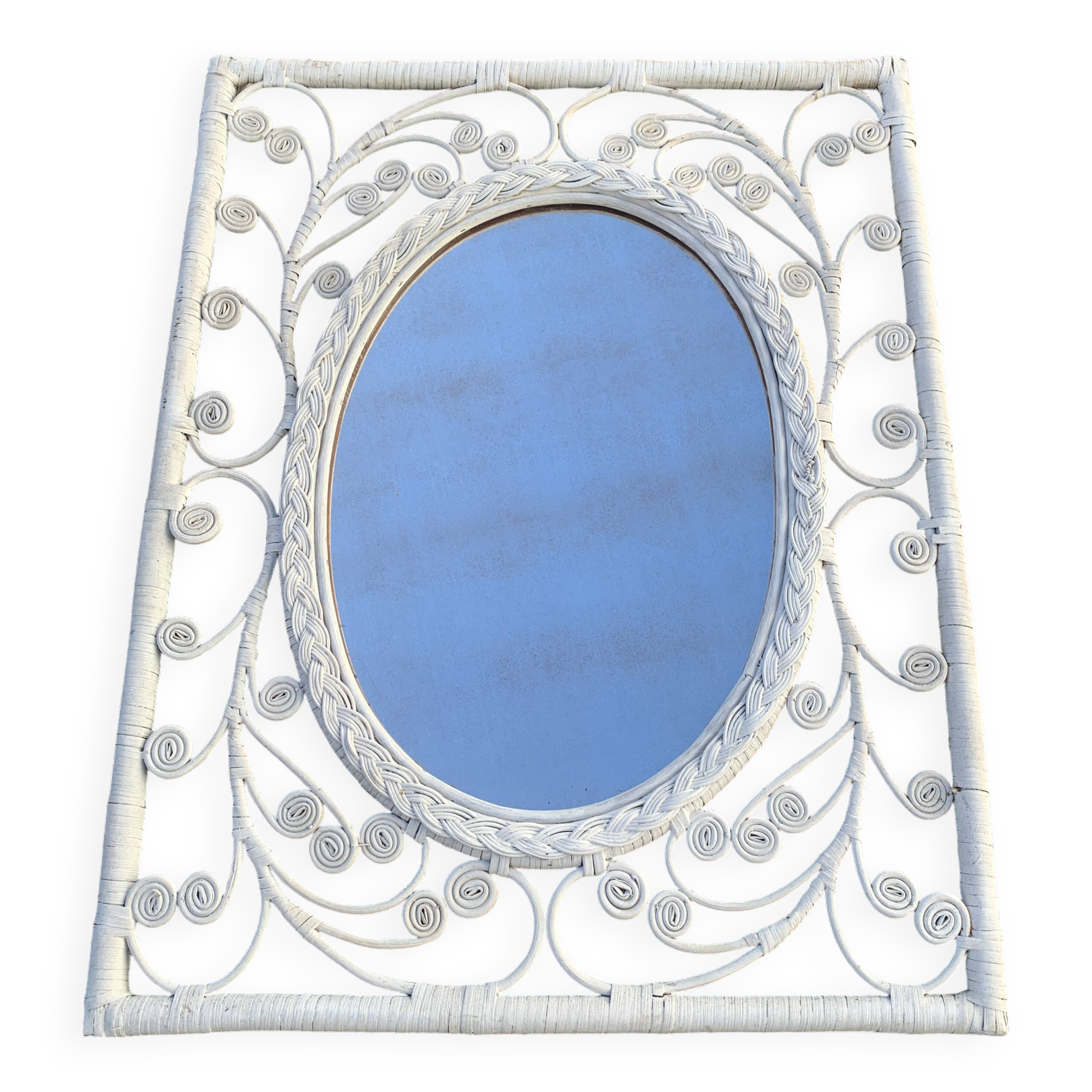 large white rattan mirror 77 x 60