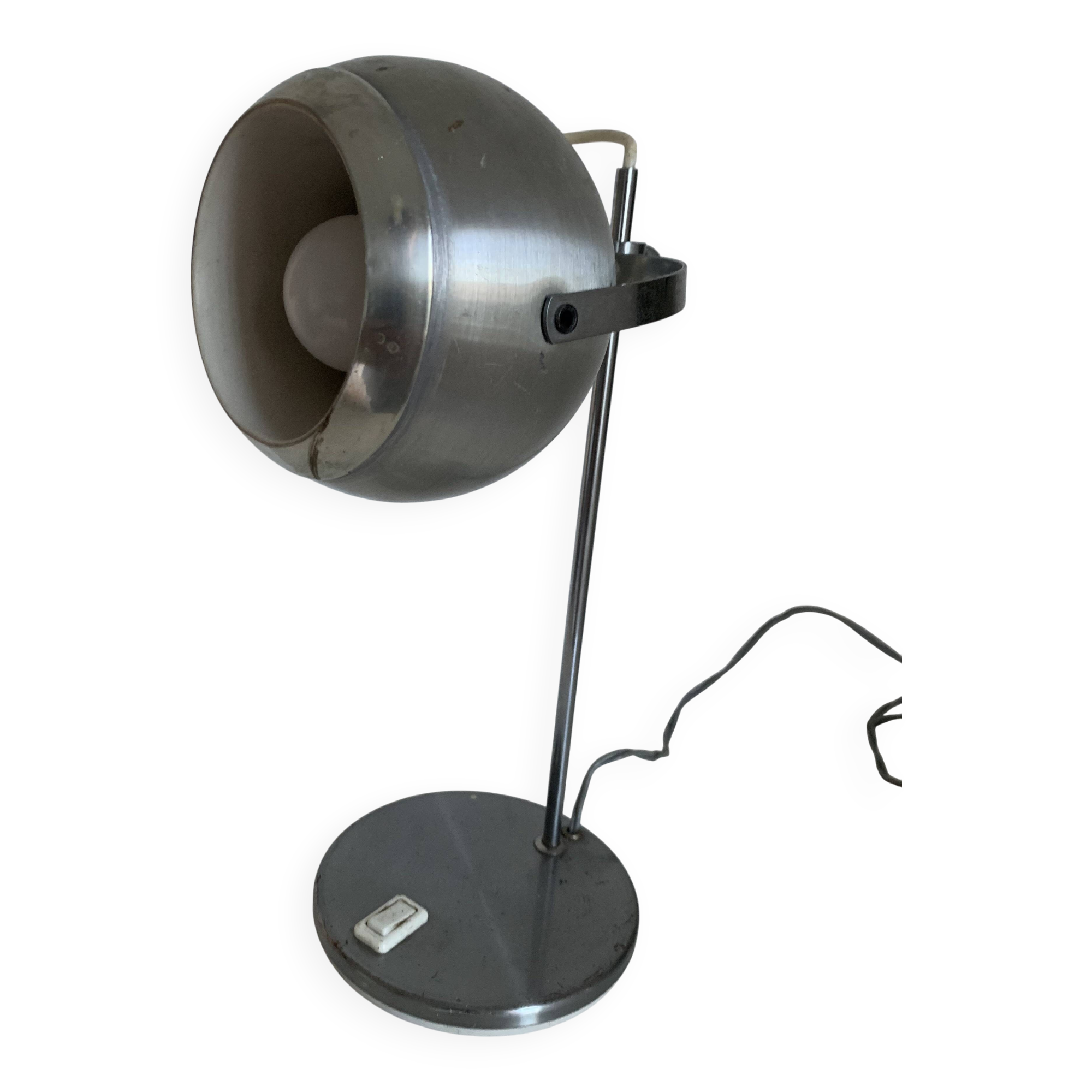 Lampe de table eyeball en acier brossé Aluminor, 1960