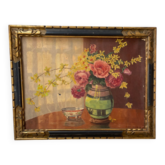 Peinture à l’huile fleurs 1900