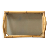 Large vintage tray in bamboo and smoked glass