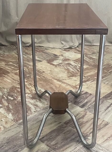 Art Deco pedestal table wood and chrome