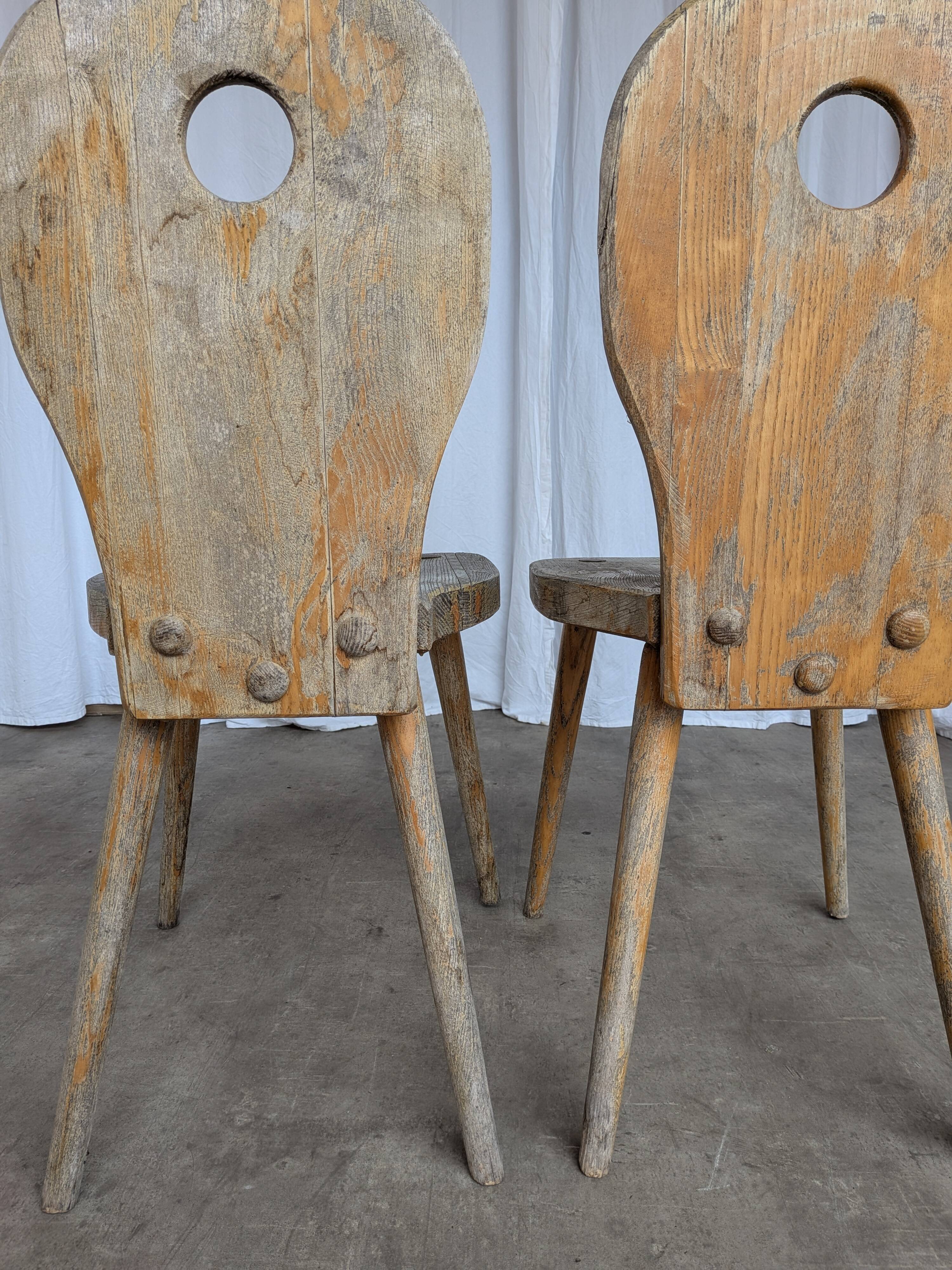 Set of 2 Rustic Primitive Wooden Chairs / Weathered Farmhouse Dining Chairs