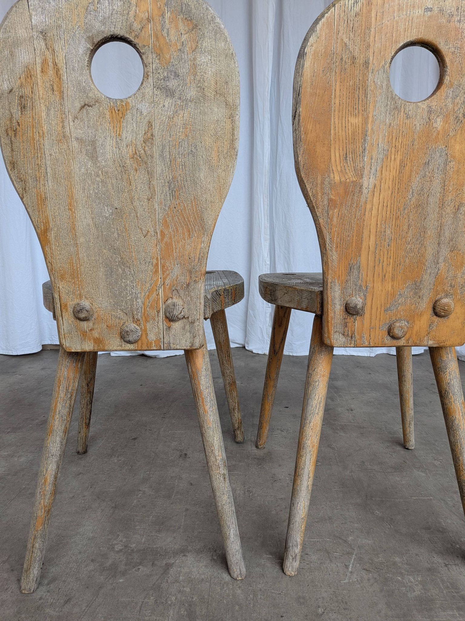 Set of 2 Rustic Primitive Wooden Chairs / Weathered Farmhouse Dining Chairs