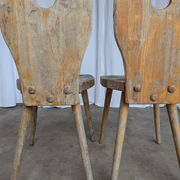Set of 2 Rustic Primitive Wooden Chairs / Weathered Farmhouse Dining Chairs