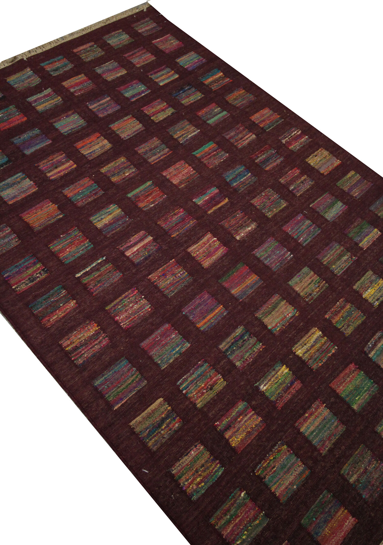 New indian kilim rug handwoven wool flat-woven burgundy area rug- 124x185cm
