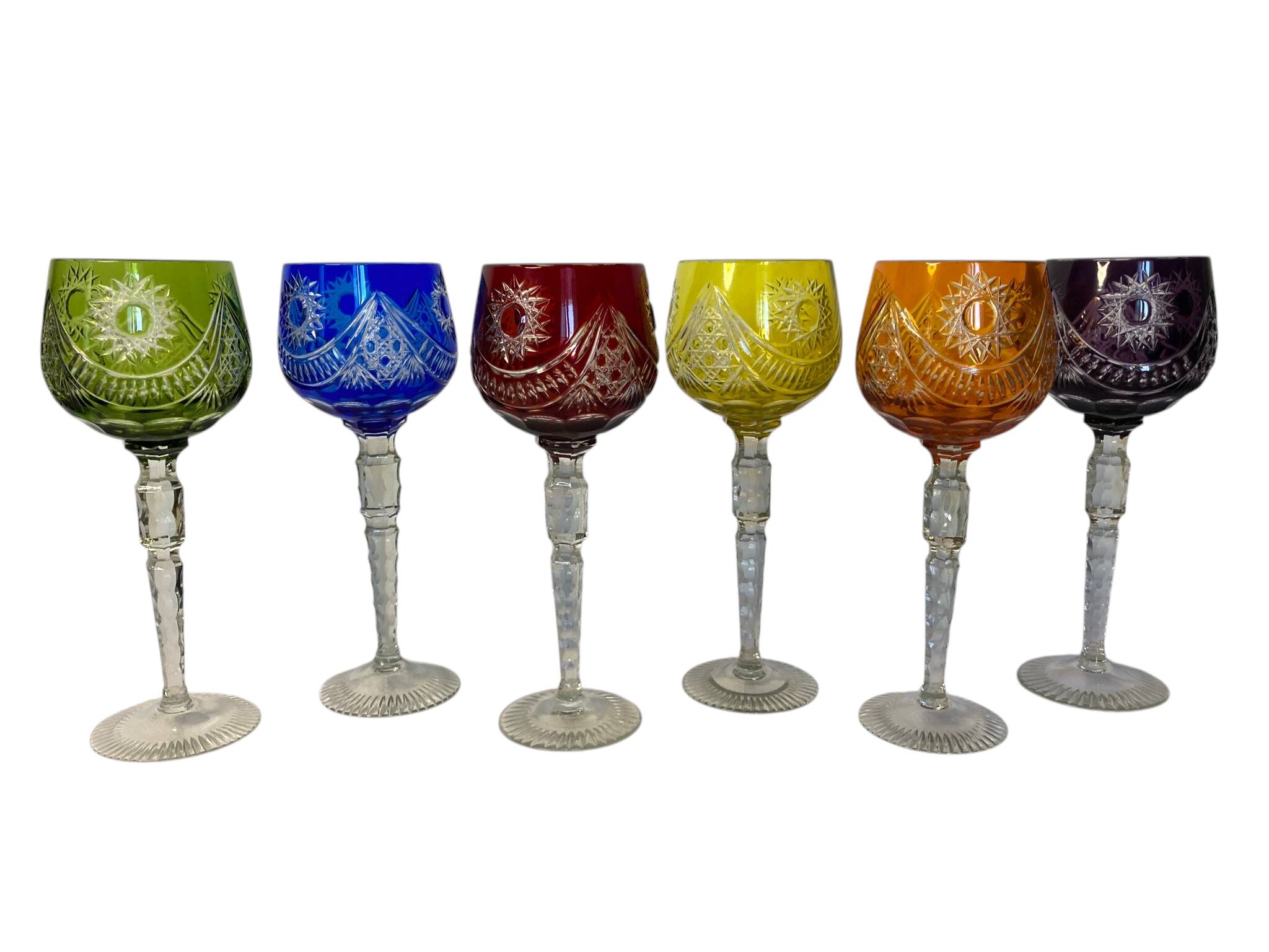 Tableware, set of six XXth century crystal Roemer glasses.