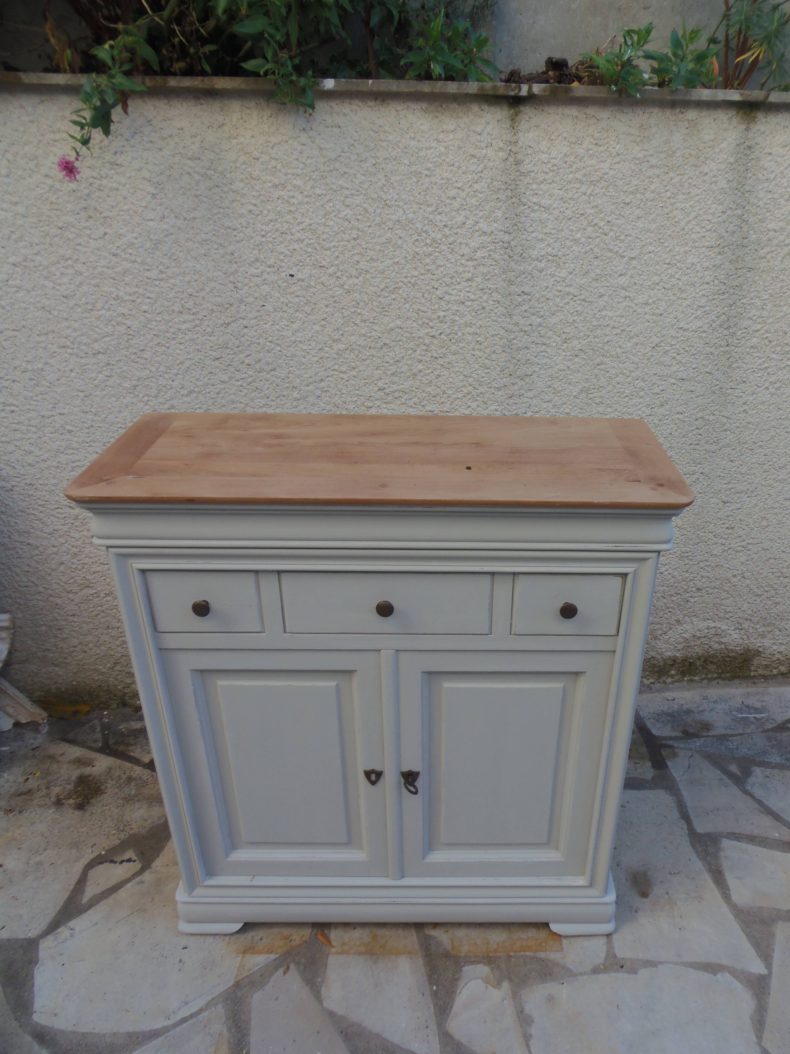 Small Louis Philippe style sideboard of beautiful craftsmanship, enhanced in storm gray.