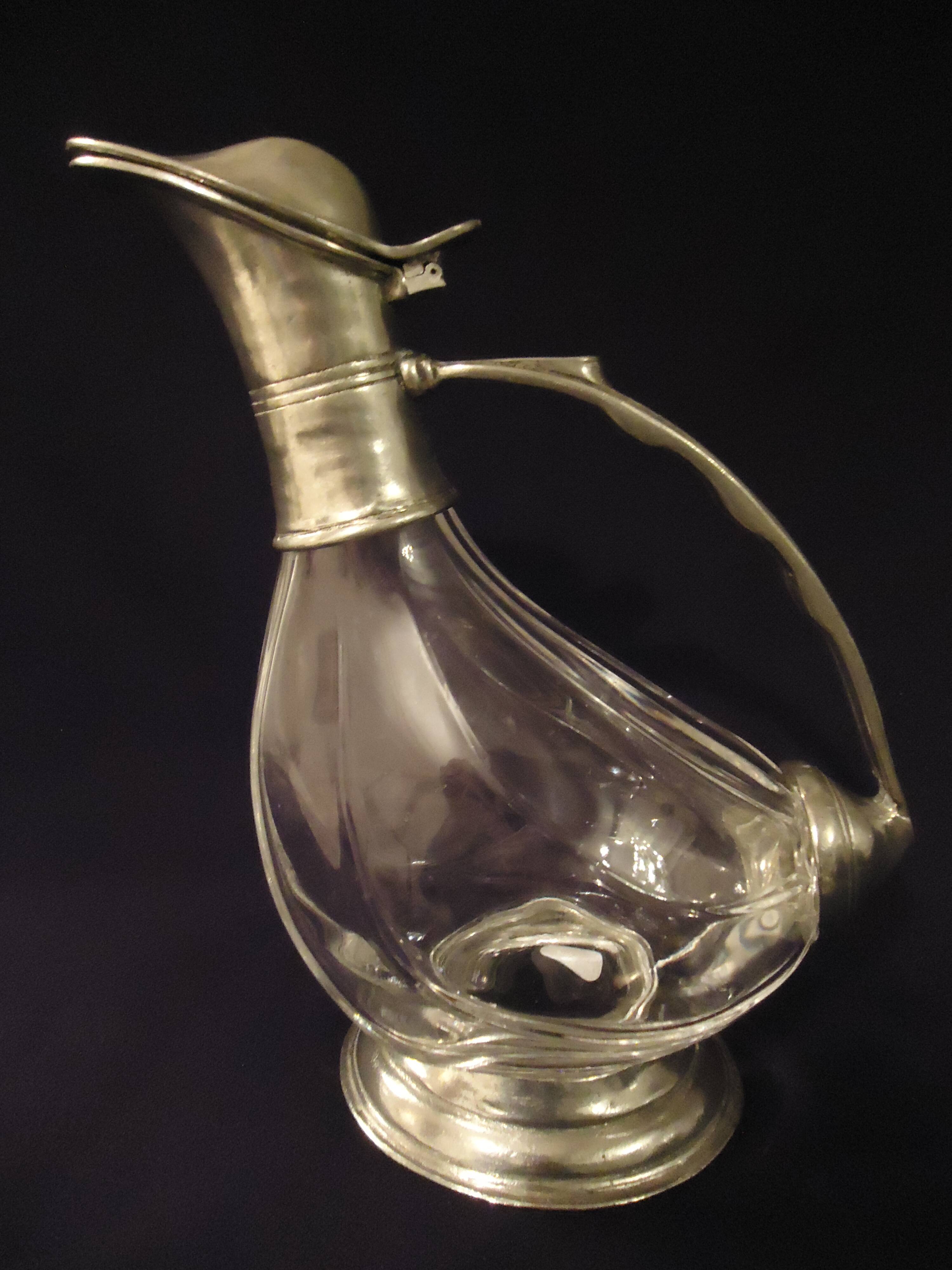 Wine carafe, duck design, glass and metal A553