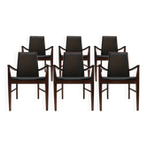 Arne Vodder Mid-Century Modern Set of Six Leather Dyrlund Danish Chairs, 19