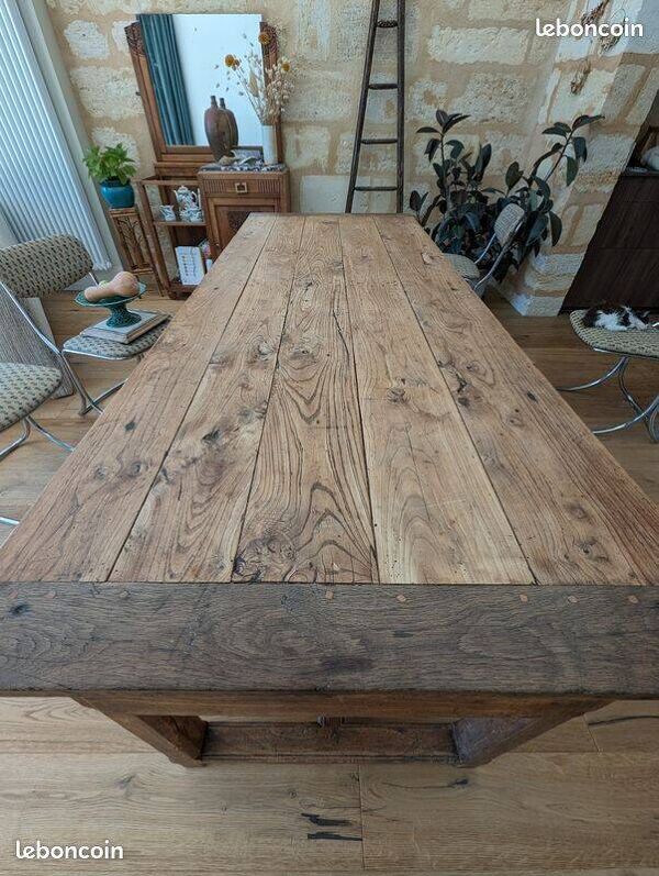 Table de ferme ancienne en Orme massif