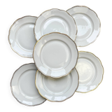 7 Vintage White and Gold Porcelain SPF Dinner Plates – Geometric