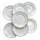 7 Vintage White and Gold Porcelain SPF Dinner Plates – Geometric