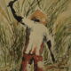 Numbered watercolor lithograph painting "the cane harvest"