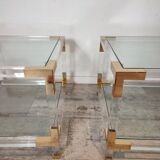 Set de 2 tables basses en verre acrylique et laiton, années 1970