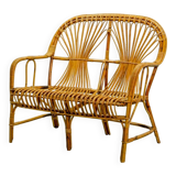 Elegant Rohé Style Vintage Design Rattan Bamboo Two-Seat Patio Sofa, 1950s.