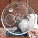 Round decorative glass tray with leaf pattern
