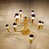 Large designer brass ceiling light, 70s