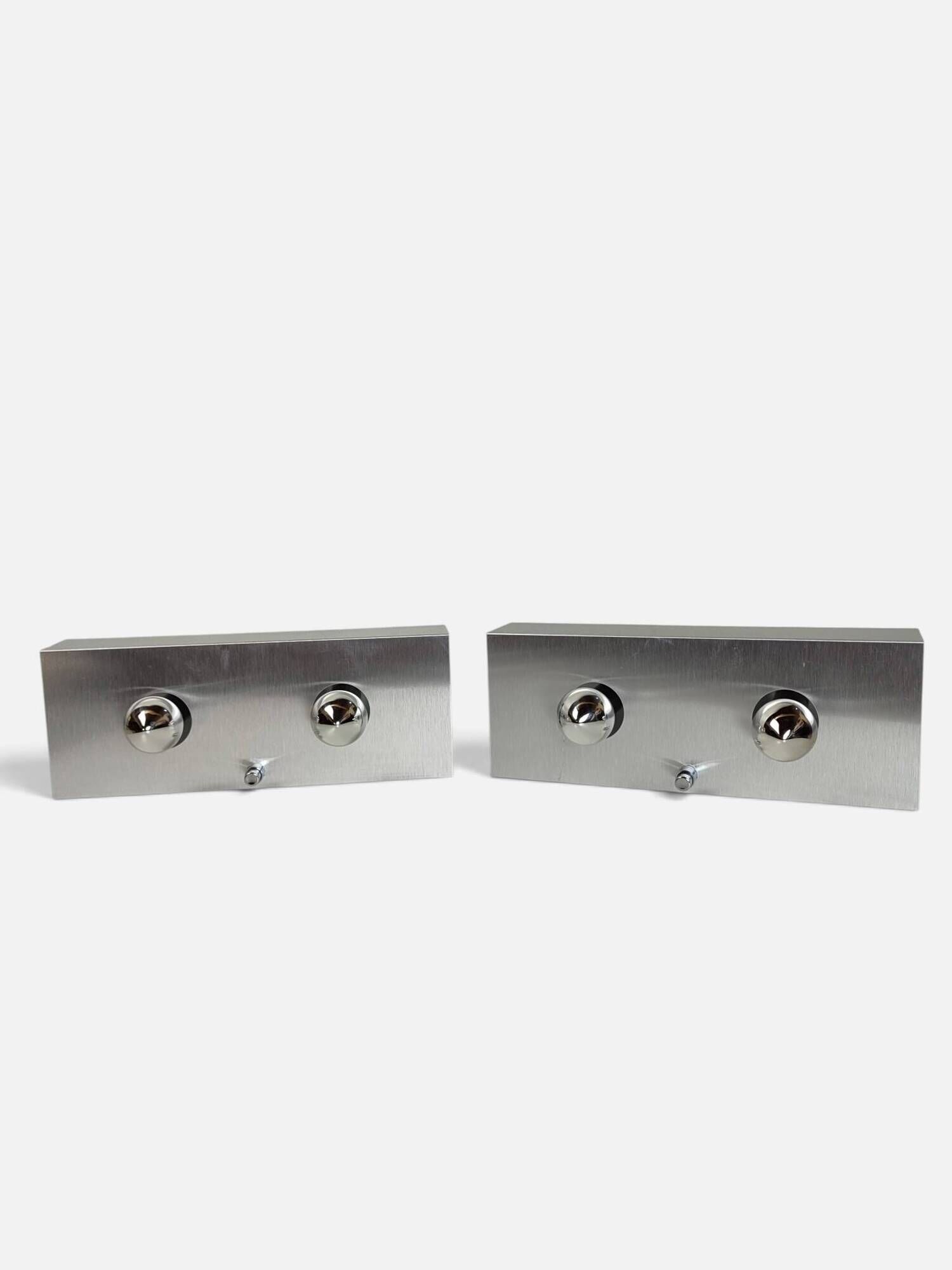 Pair of Space Age wall sconces in brushed aluminium – 1970s/80s