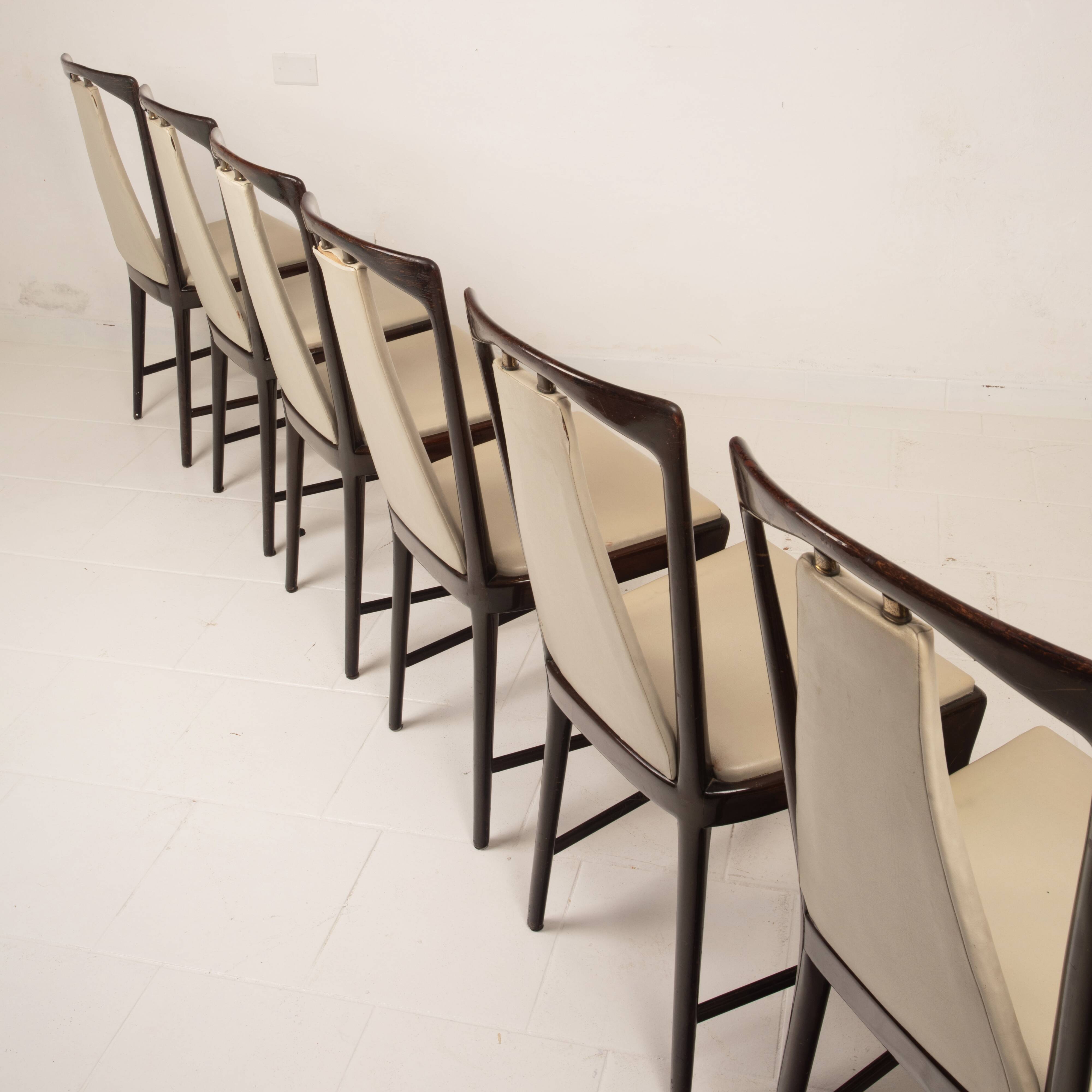 Osvaldo Borsani Mid Century Italian Mahogany Stained Dining Chairs for Arredamenti Borsani Varedo 1950