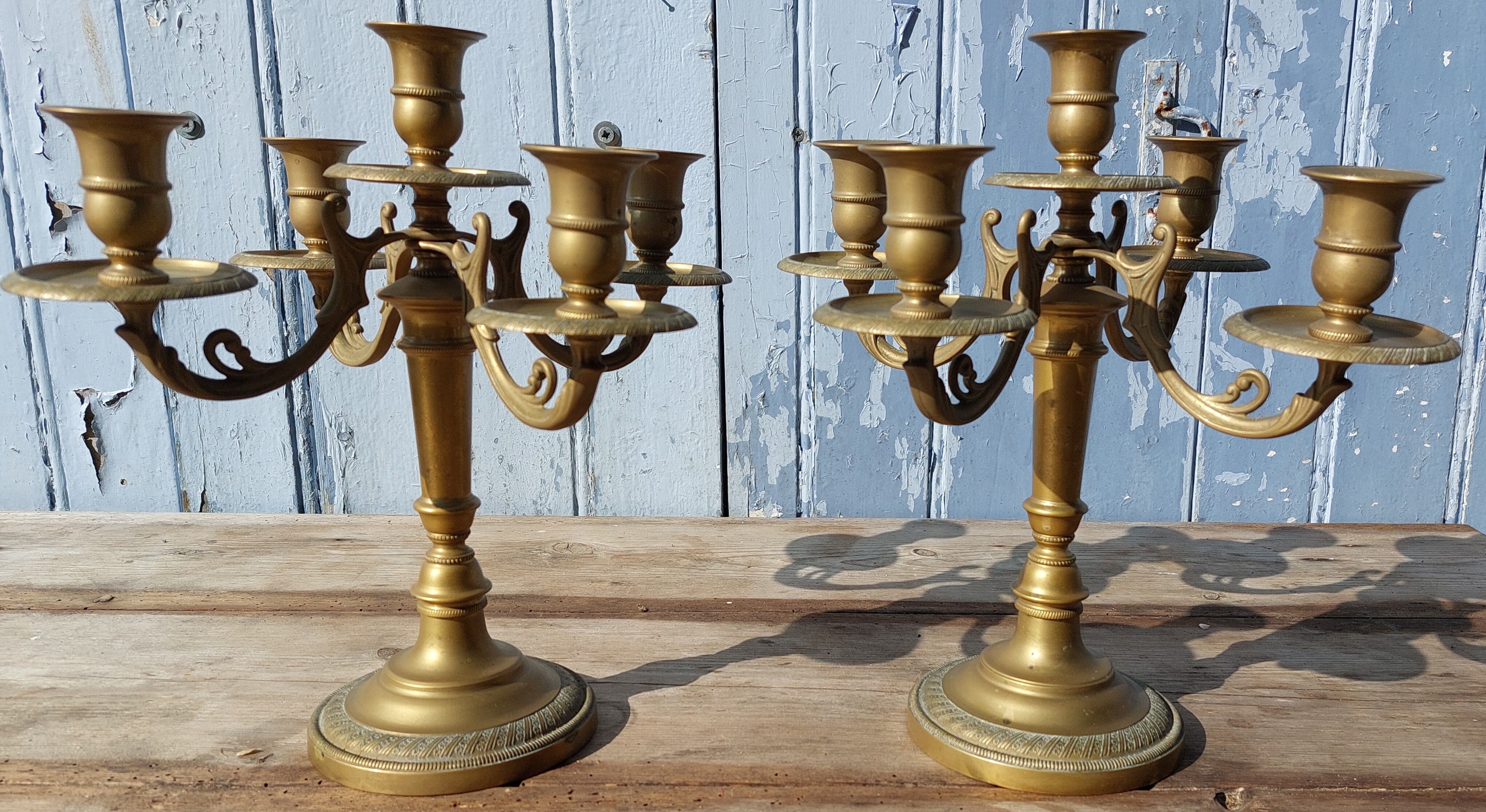 Duo of bronze candlesticks