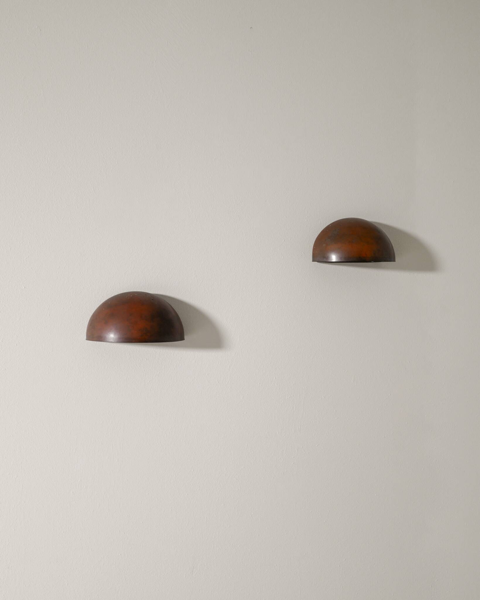 Pair of Round Vintage Danish Copper Wall Sconces Lamps, 1960s