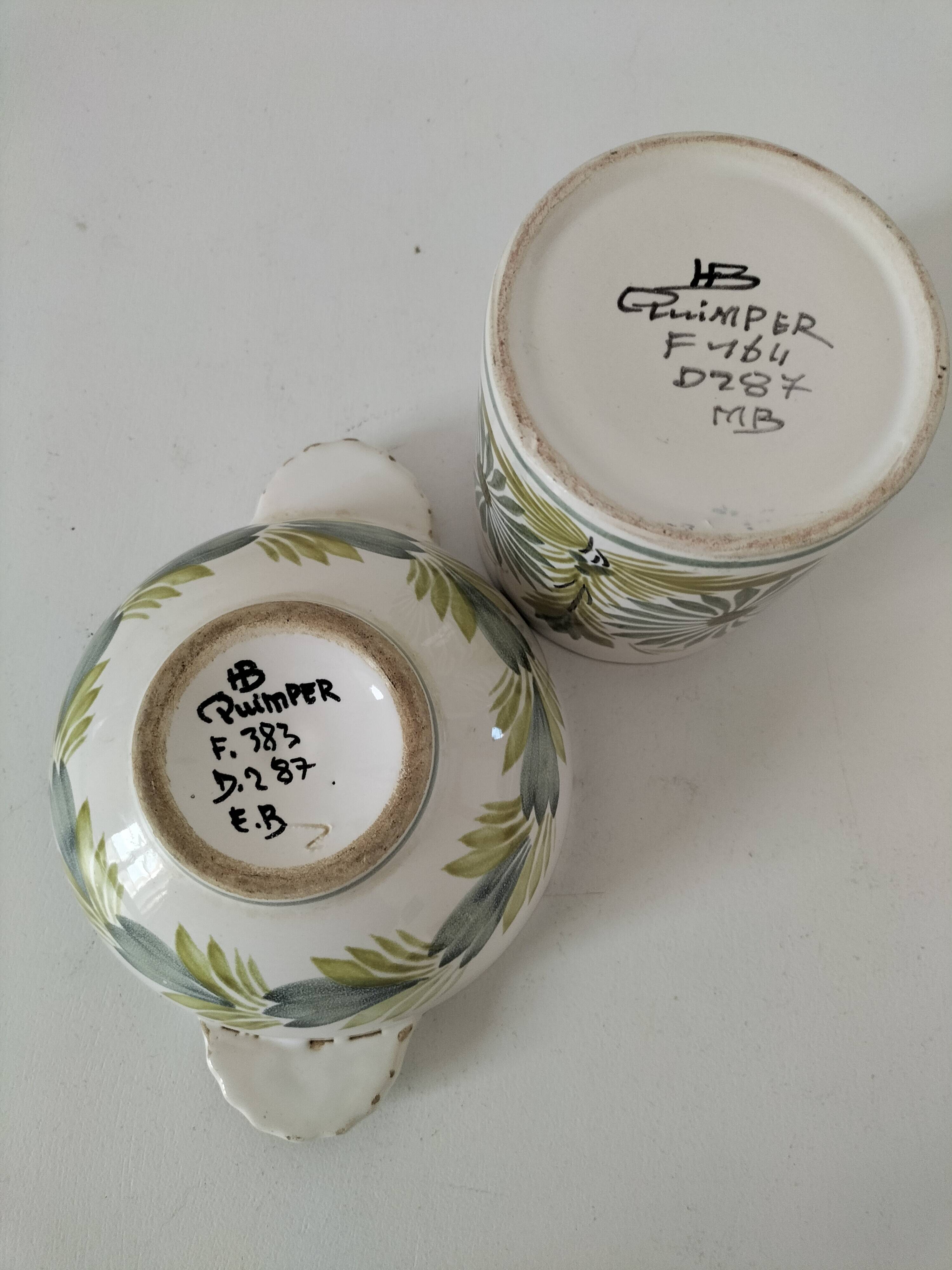 Duo HB Quimper “Camaïeu vert” – ear bowl & mug