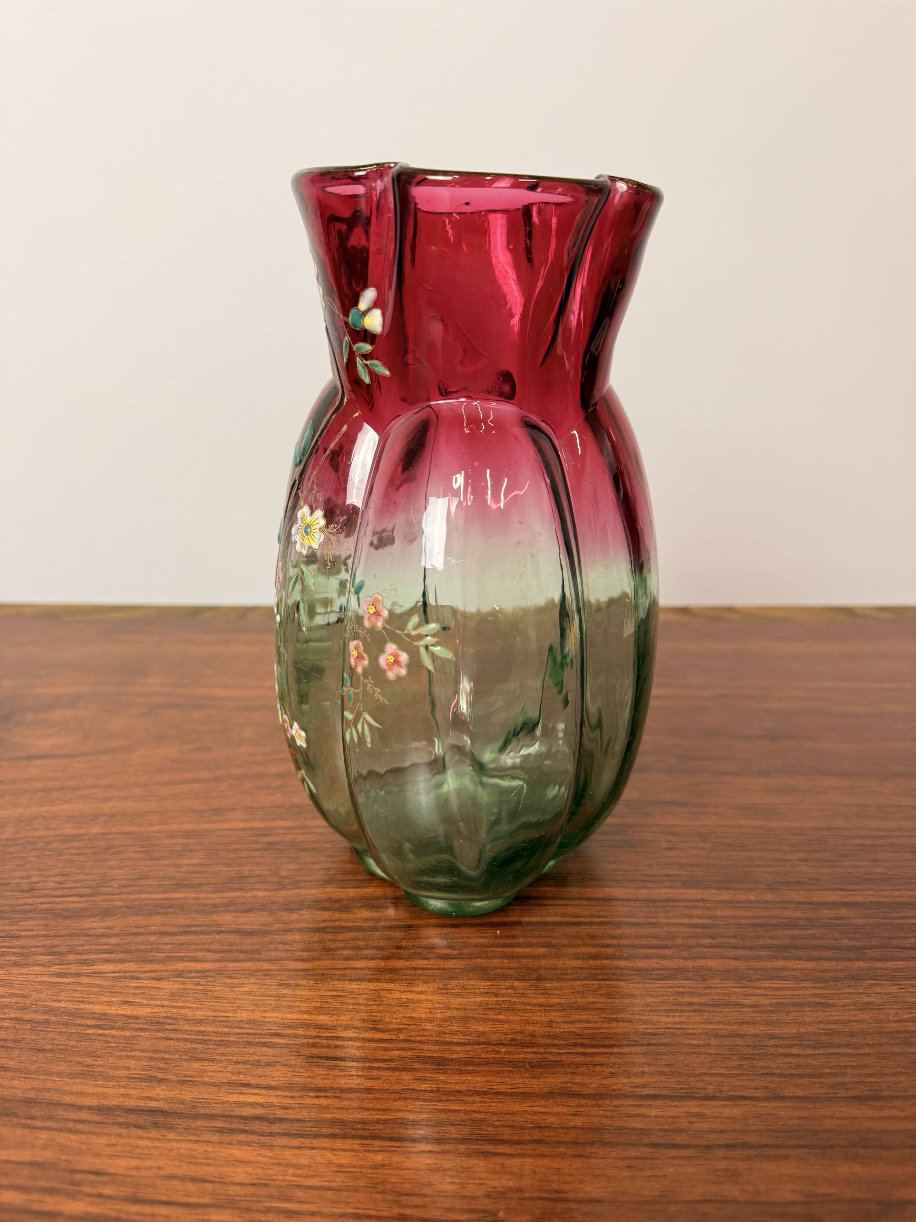 Antique Legras Rubina vase – Floral enamelled glass – Art Nouveau
