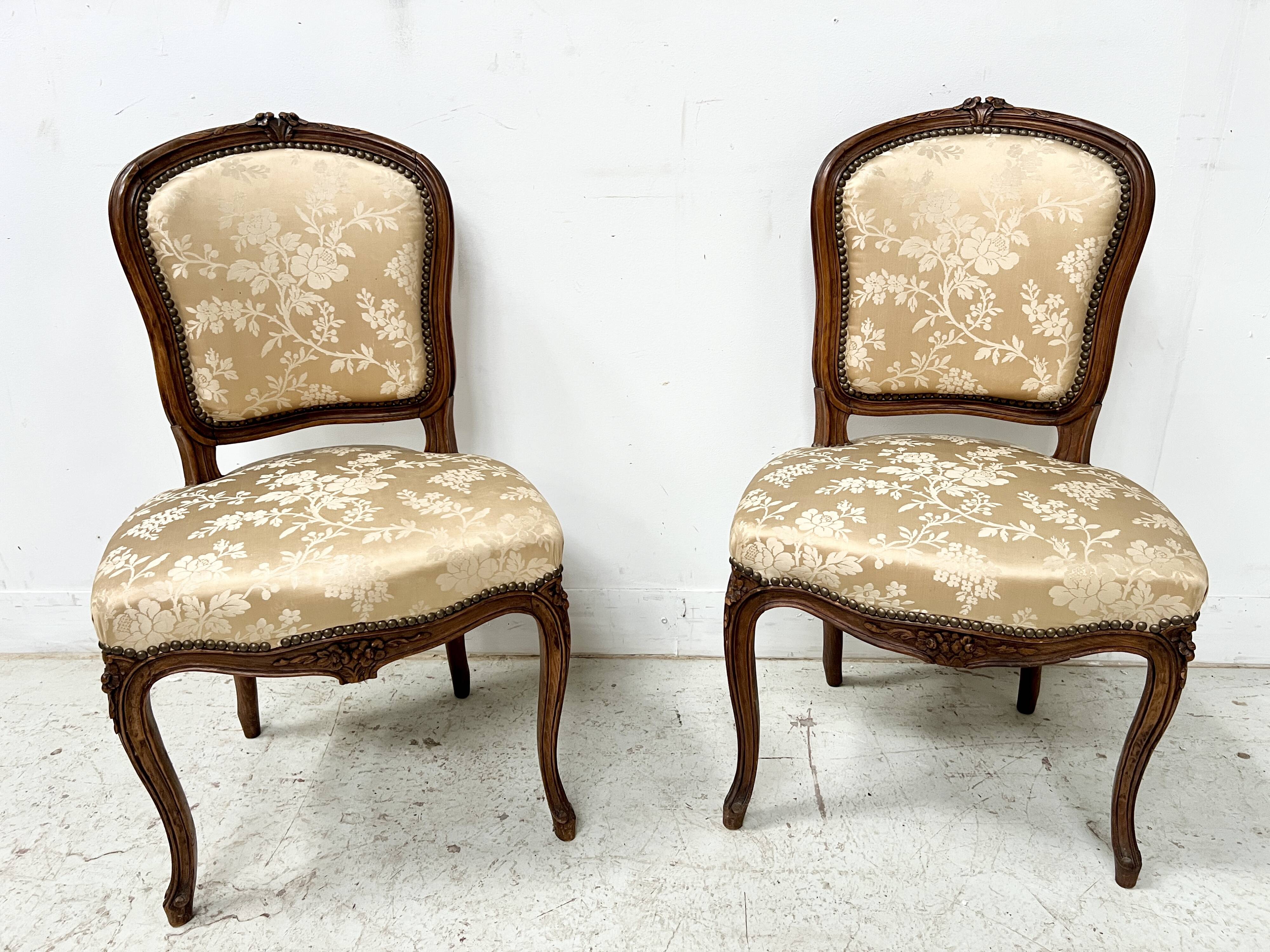 Pair of Louis XV style chairs in solid walnut, 20th century