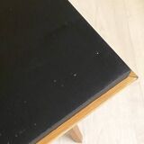 Folding Coffee Table "PLIDEAL" Beech & Black Faux Leather 50s Vintage