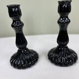 Pair of black opaline candlesticks